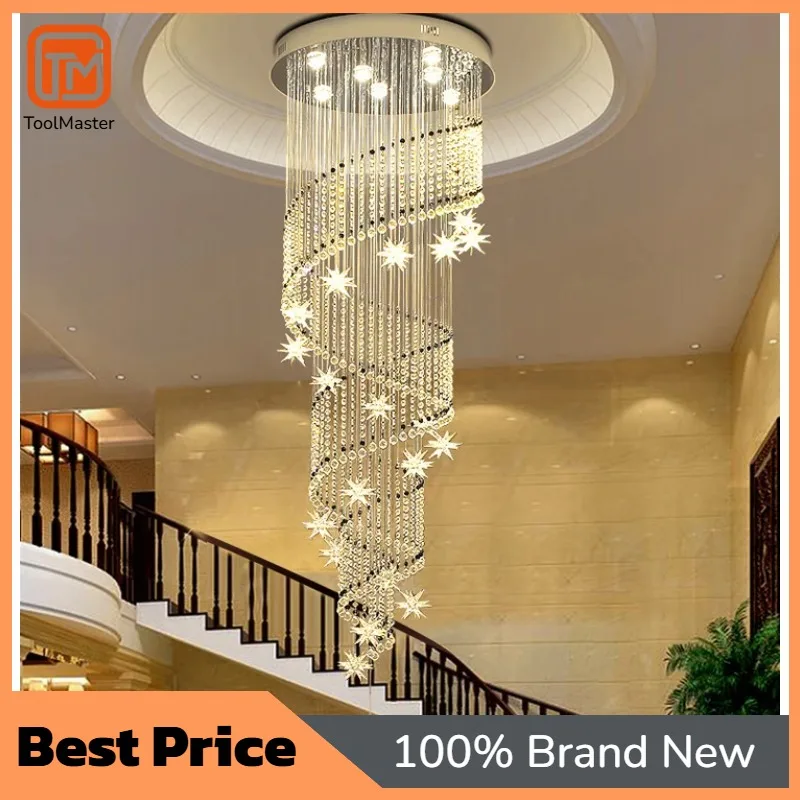 【Hot Sale】Modern Staircase High Ceiling Lamp Hotel Luxury Villa Long Customized LED Crystal Chandelier Stainless Steel Pendant L
