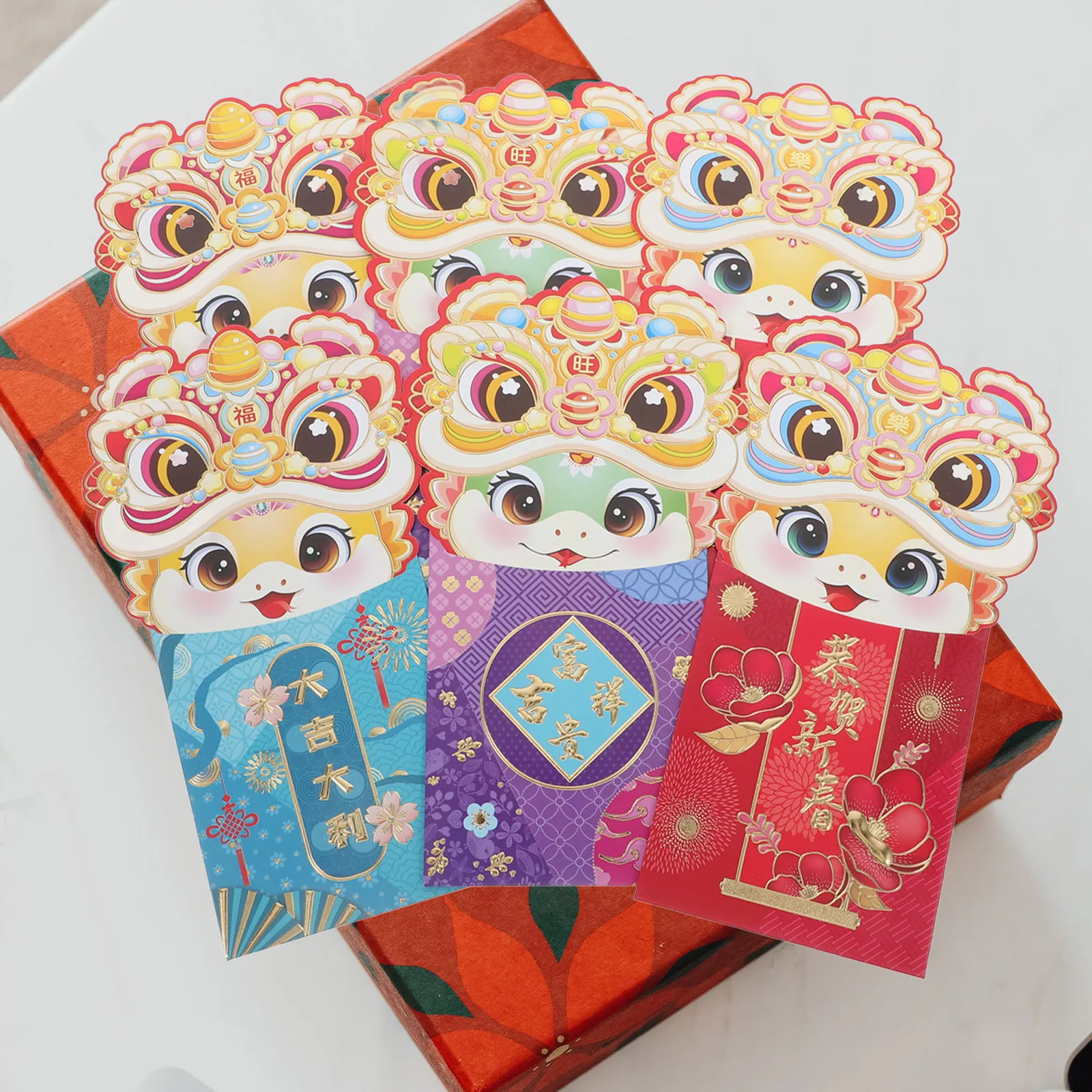 

6Pcs Chinese New Year Red Envelopes Year of The Snake Lucky Packets Cartoon Design Spring Festival Snake Red Packet