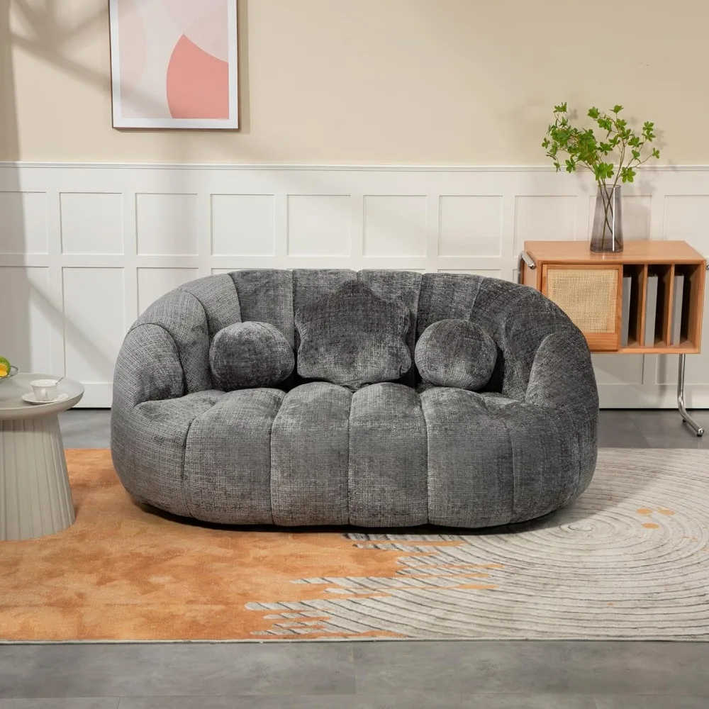 Oval Giant Bean Bag Chair with 3 Pillows for Adult and Kids, Chenille Bean Bag Sofa with Armrests and Backrest, Large Lazy Sofa.