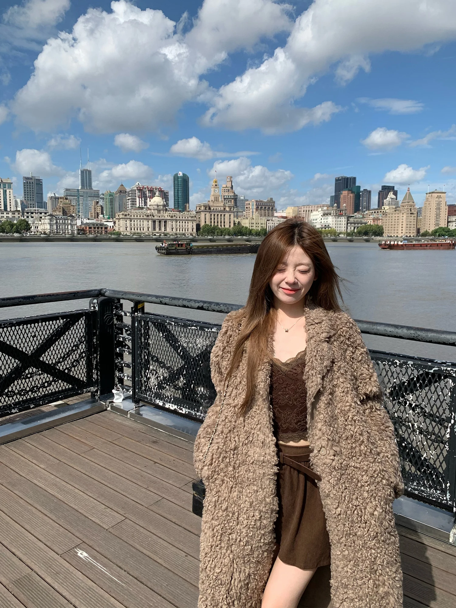 

OKJJ Long Lamb Fur Jaet Women's Leather Fur Inteated Eco-friendly Fur Coat Vintage Personali Coat Ele Sle Long Sl...