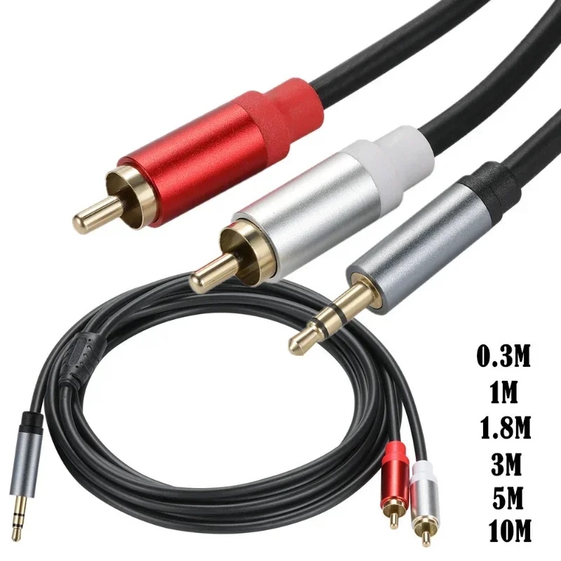 Metal shell gold plated Stereo TRS 3.5mmMale to Double RCA  Audio Adapter Cable Cord Two 2RCA  3.5    Wire