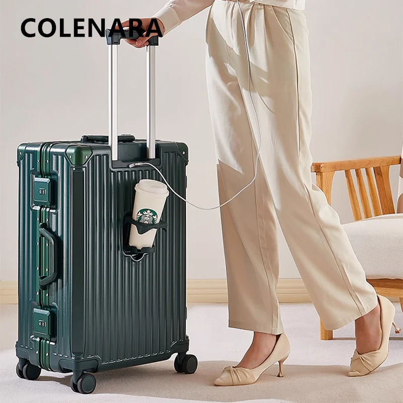 

COLENARA New 20"22" Suitcase Large Capacity 24" Multi-function Trolley Case Aluminum Frame Boarding Box 26 Inch Cabin Luggage