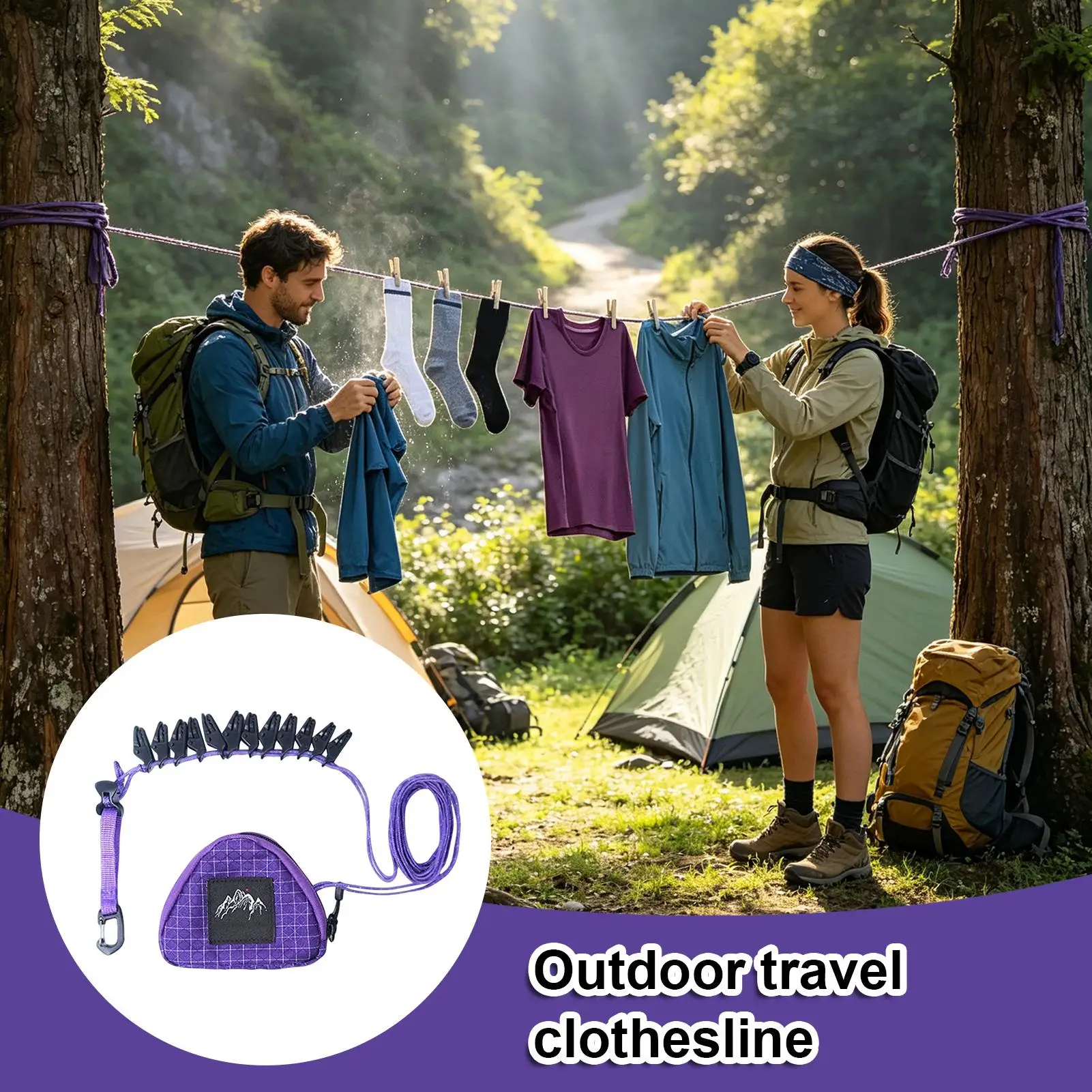 Clothesline Outdoor Heavy-Duty Compact Loss-Proof Camping Accessory Indoor Laundry Drying Line For Camping Indoor Outdoor RV