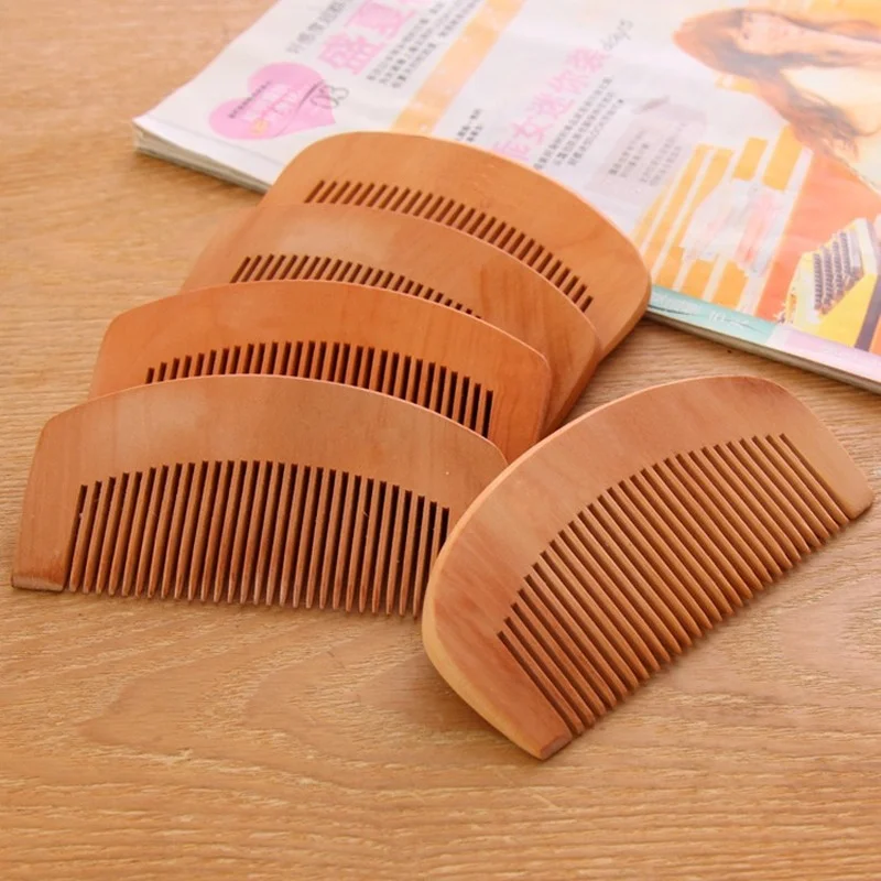 1 Pcs Natural Peach Wood Comb Close Teeth Anti-static Head Massage Beard Hair Care Wooden Tools Beauty Accessories