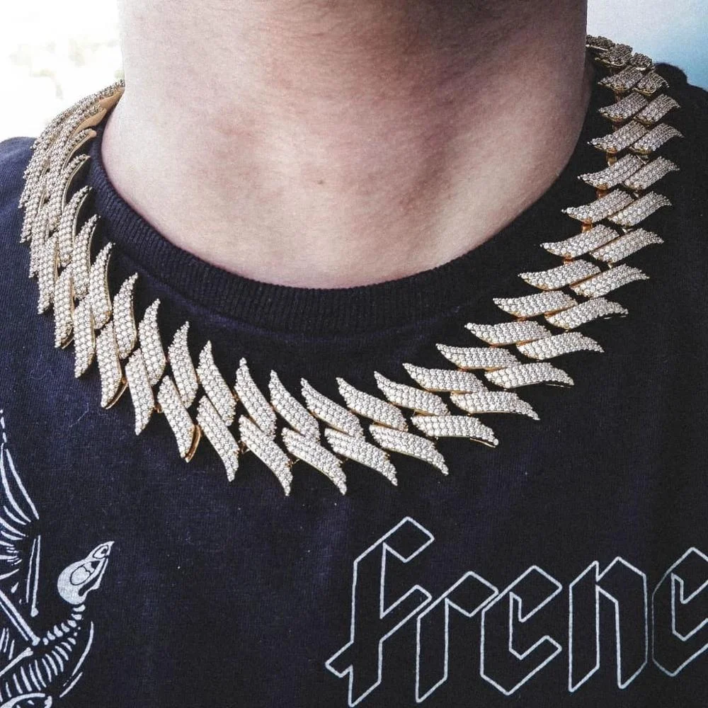 luxury wide big heavy chain for men hip hop rock 30mm spike cuban link chain necklace