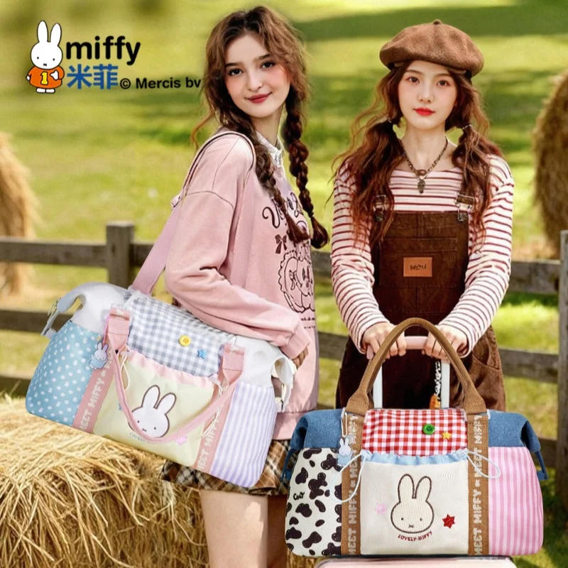 

Miffy Large Capacity Travel Duffle Bag Portable Shoulder Crossbody Handbag Cartoon Splicing Color Blocking Bag Student Bag Girl