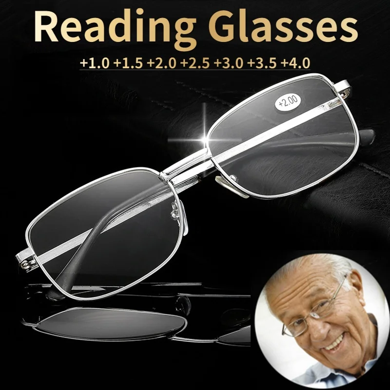 

FG Reading Glasses Men Women Glass Lens Alloy Full Frame Presbyopic Glasses Magnifying Eyewear Diopter +1.0 To +4.0