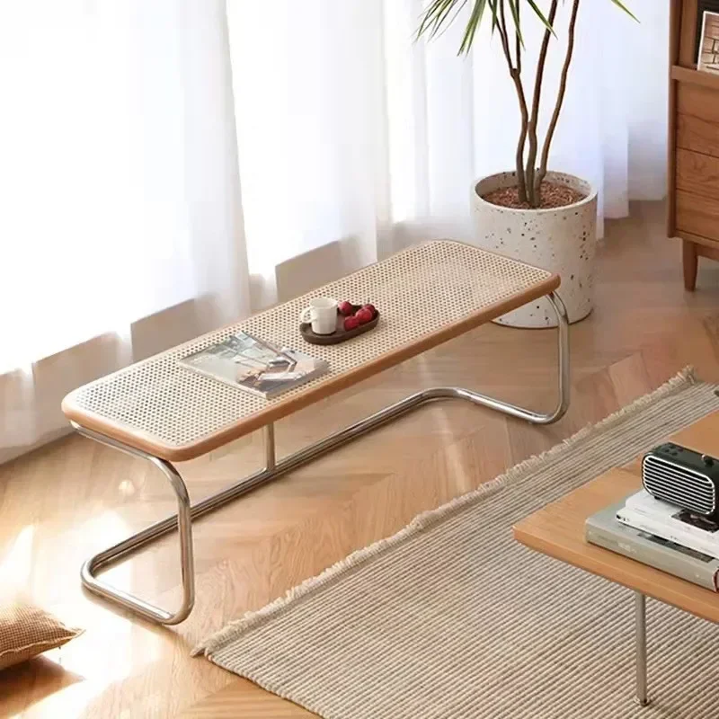 Rattan stool household door solid wood shoe changing stool