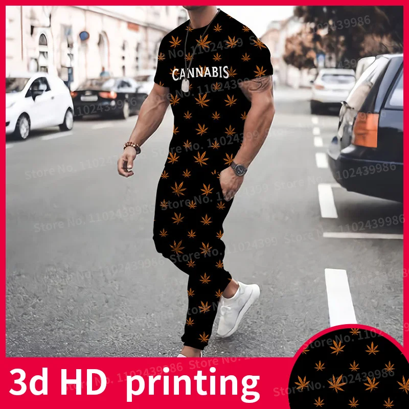 3D Blatt Gedruckt T-Shirt + Hosen Sportswear Sommer Mode Lässig männer Anzug Morgen Lauf Basketball Jersey 2 Stück