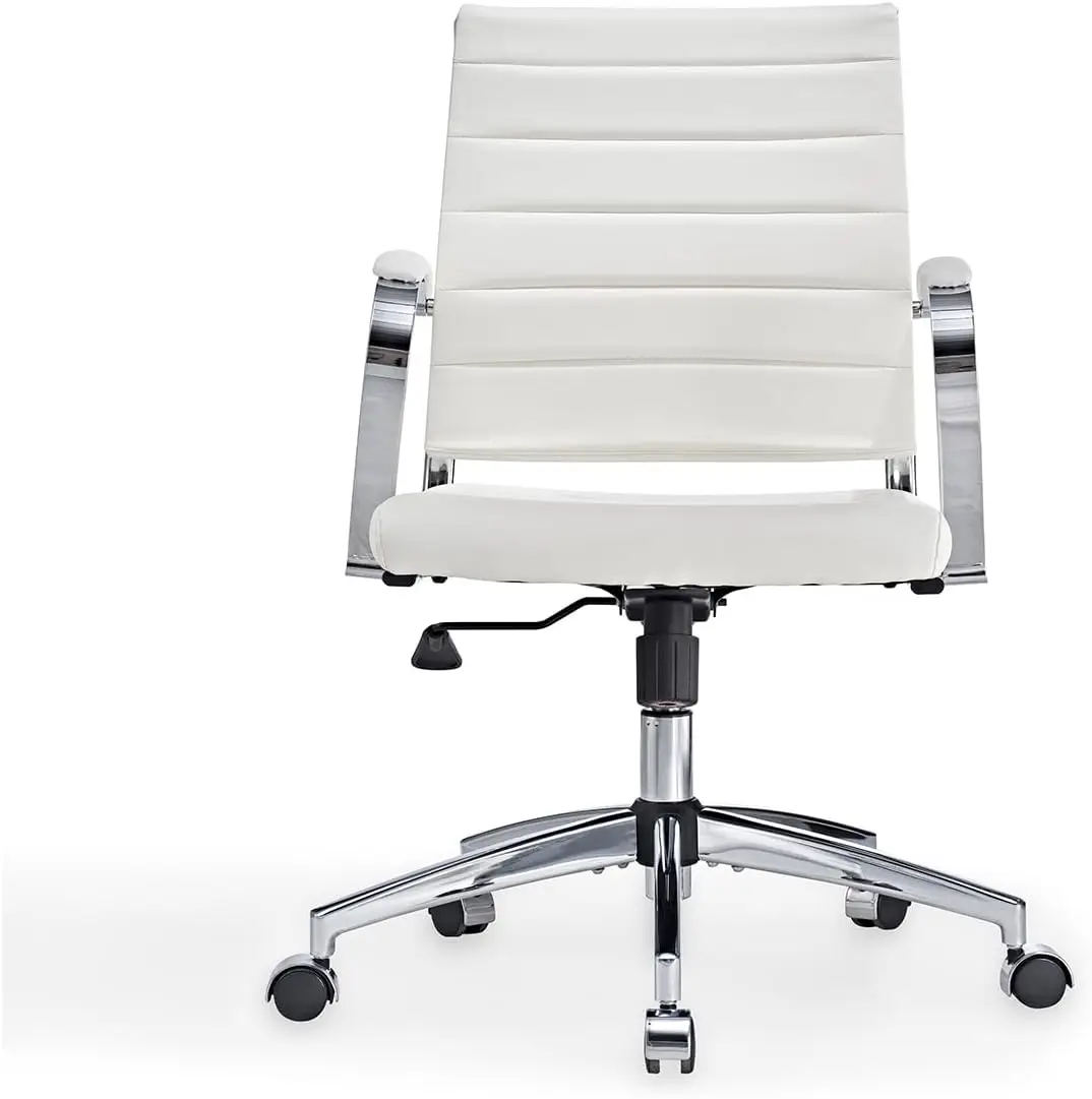 

Mid- Modern White Leather Office Chair With Armrests, Adjustable Swivel Desk Chair For Home Office, Ergonomic Executive