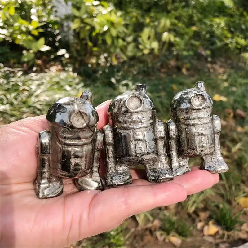 Natural Pyrite Robot Carving Gemstone Reiki Healing Stone Home Office Decor Christmas Holiday Gift 1pcs