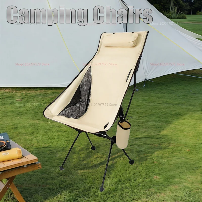 Silla de Camping portátil, silla de viaje plegable con reposacabezas, silla ligera para pescar al aire libre, silla Luna para adultos y niños