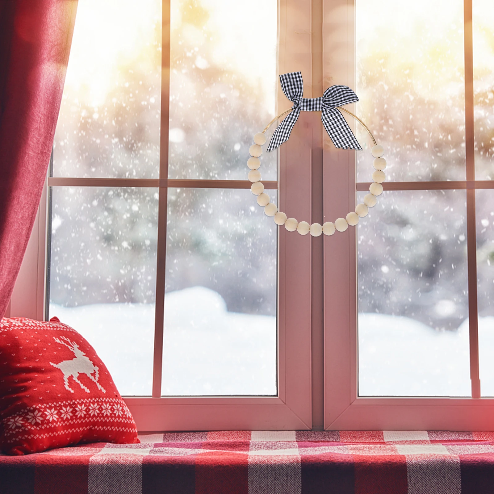 

2pcs Wooden Bead White Bow Plaid Ribbon Christmas Tree Decor Hanging naments Home Decors Beads s Festive Atmosphere