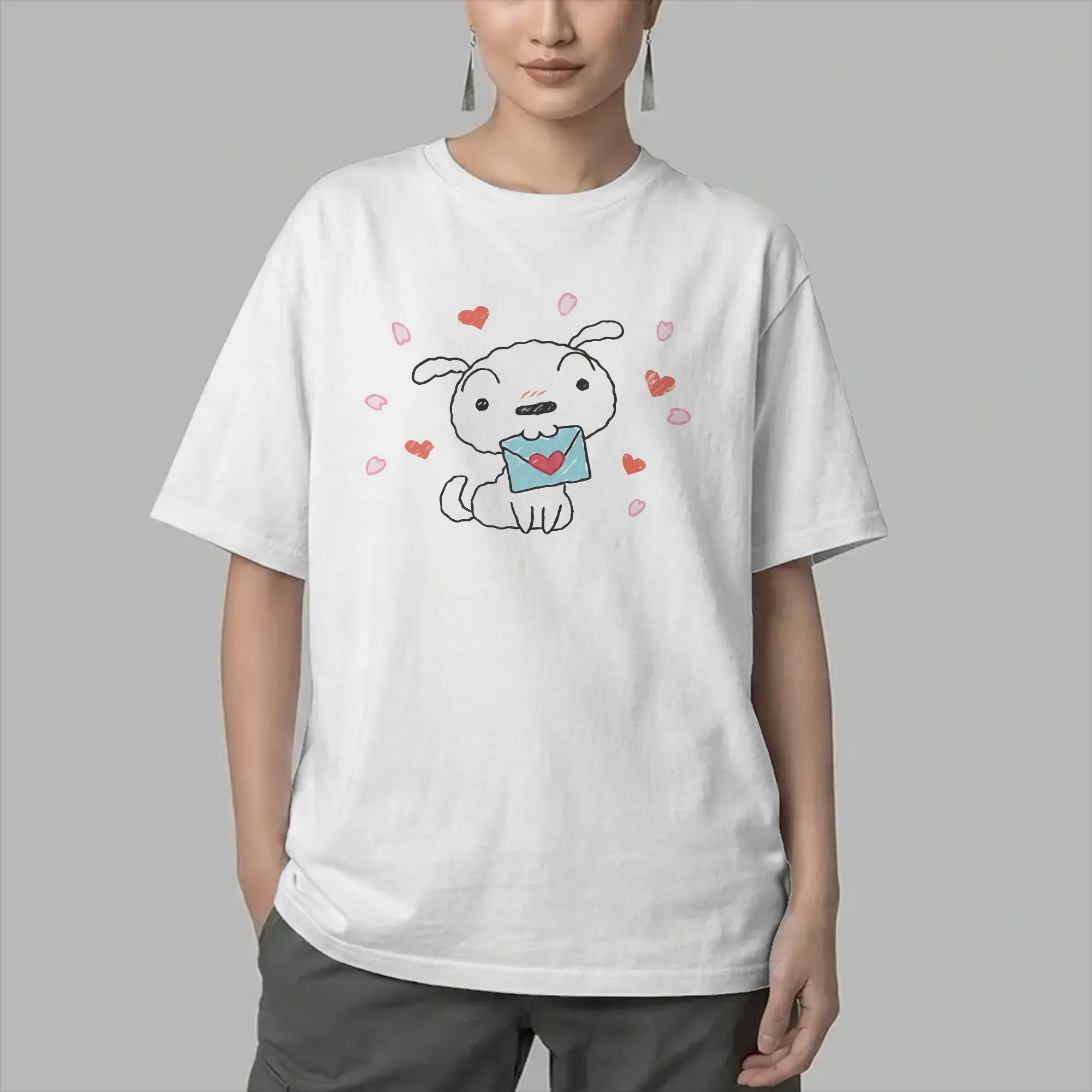 Shiro Dog Crayons Shin-Chans Men T Shirt  Funny Tee Shirt Short Sleeve Round Neck T-Shirts Cotton Printing Tops