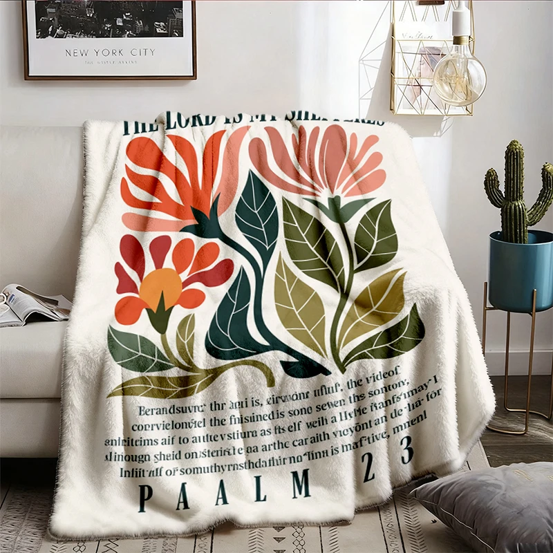 The Lord Is My Shepherd Flannel Blanket, Psalm 23 Flannel Throw, Christian Floral Cozy Blanket, Boho Jesus Warm Blanket