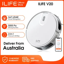 ILIFE-Robot aspirateur et vadrouille ChlorveDAR A20, navigation, aspiration 3000Pa, cartographie intelligente, contrôle via application Alexa, idéal pour les poils d'animaux