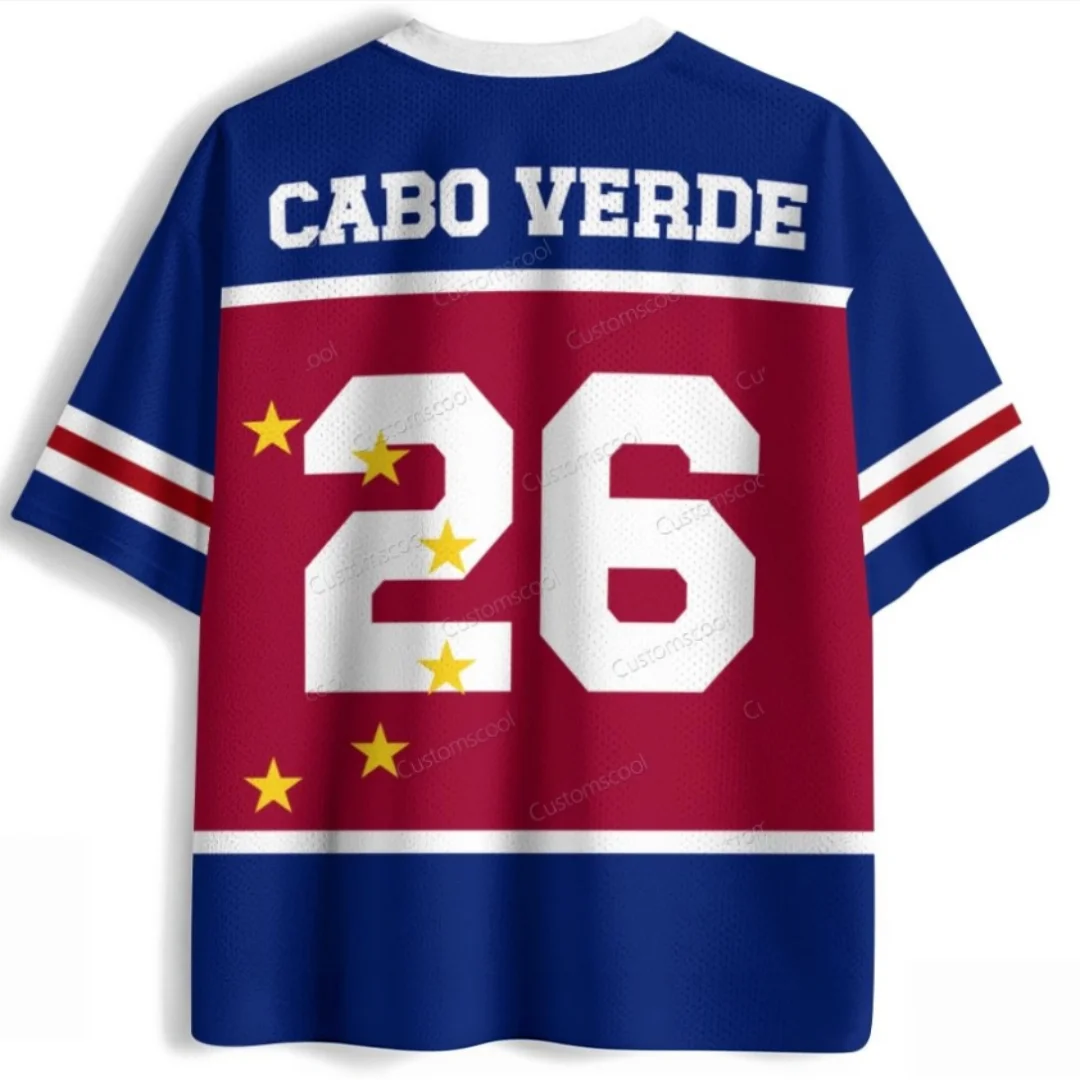 Cape Verde National Team Football Jersey Number 26 Star Flag Design 3D Full Printed Mesh V-neck Short Sleeved Sports Top
