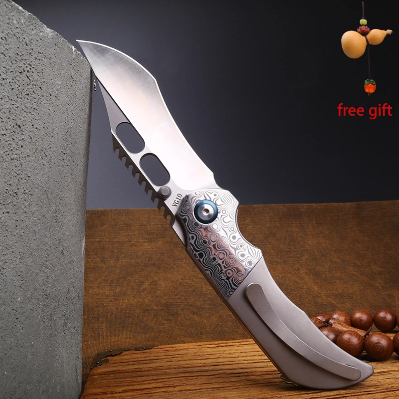 

VG10 Steel Titanium Alloy Tactical Folding Knife Outdoor Portable Survival Knife High Hardness Folding Knife Survival Gear
