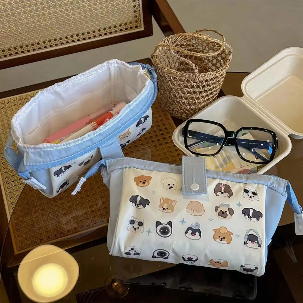 Cat Print Pencil Case Canvas Storage Bag Canvas Pencil Case with Capacity Cute Print Zipper Closure Portable for School