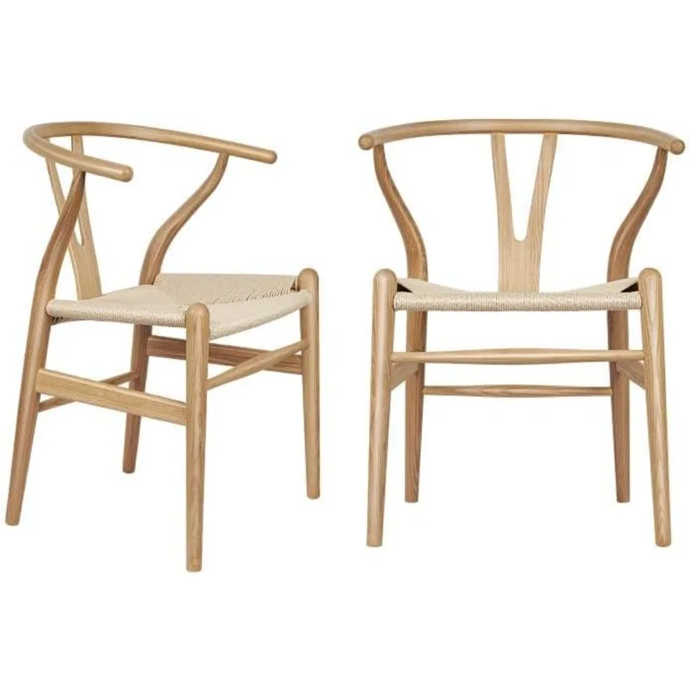 Wishbone Chair Natural Solid Wood Dining Chair / Hans Vegner Y Chair Rattan Armchair, Set of 2 chairs