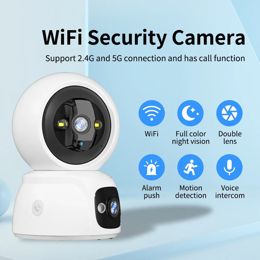 

PTZ IP Camera Wifi Security Cam Dual Lens Surveillance Indoor Two-way Audio AI Tracking Baby Monitor Wireless Dual Screen Camera