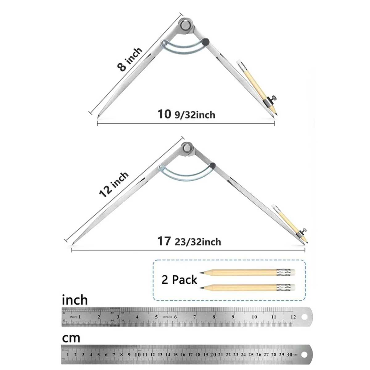

A002 Woodworking Compass Geometry Tool - Professional Locking Drafting Compass with Pencil Holder 200mm