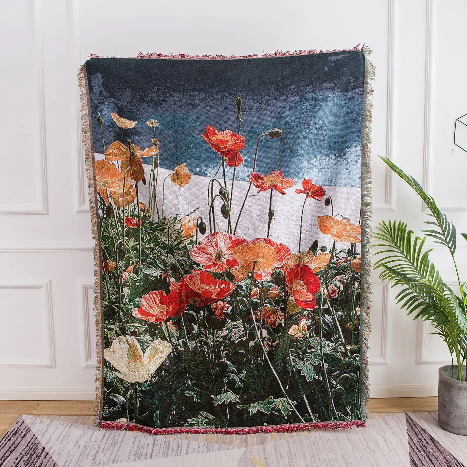 Poppy Flower Throw Blanket Pattern Home Decoration Tapestry Sofa Cover Cushion Outdoor Camping Mat Floral Blankets Dropshipping