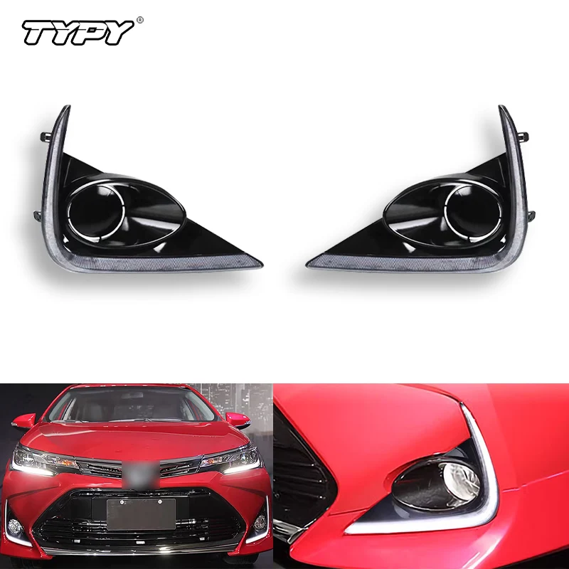 

1 пара светодиодных DRL для Toyota Corolla X 2021 2022, противотуманные фары, струящиеся желтые указатели поворота, дневные ходовые огни, украшение противотуманных фар