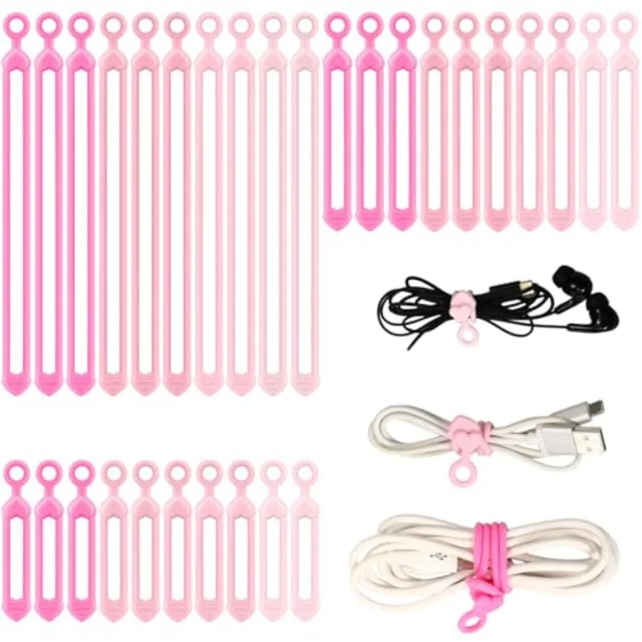 48 Pcs Silicone Cable Ties Reusable Cable Management Organizer Multipurpose Elastic zip ties Adjustable Electronic Organizer fo