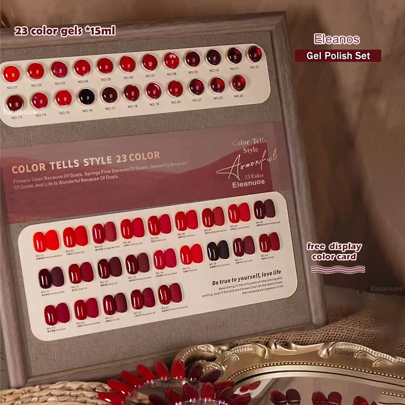 

Eleanos 15ml Christmas Red Color Gel 23pcs Set Jelly Red Varnish New Year Glitter Gel Nail Polish DIY Nail Art Manicure Gellak