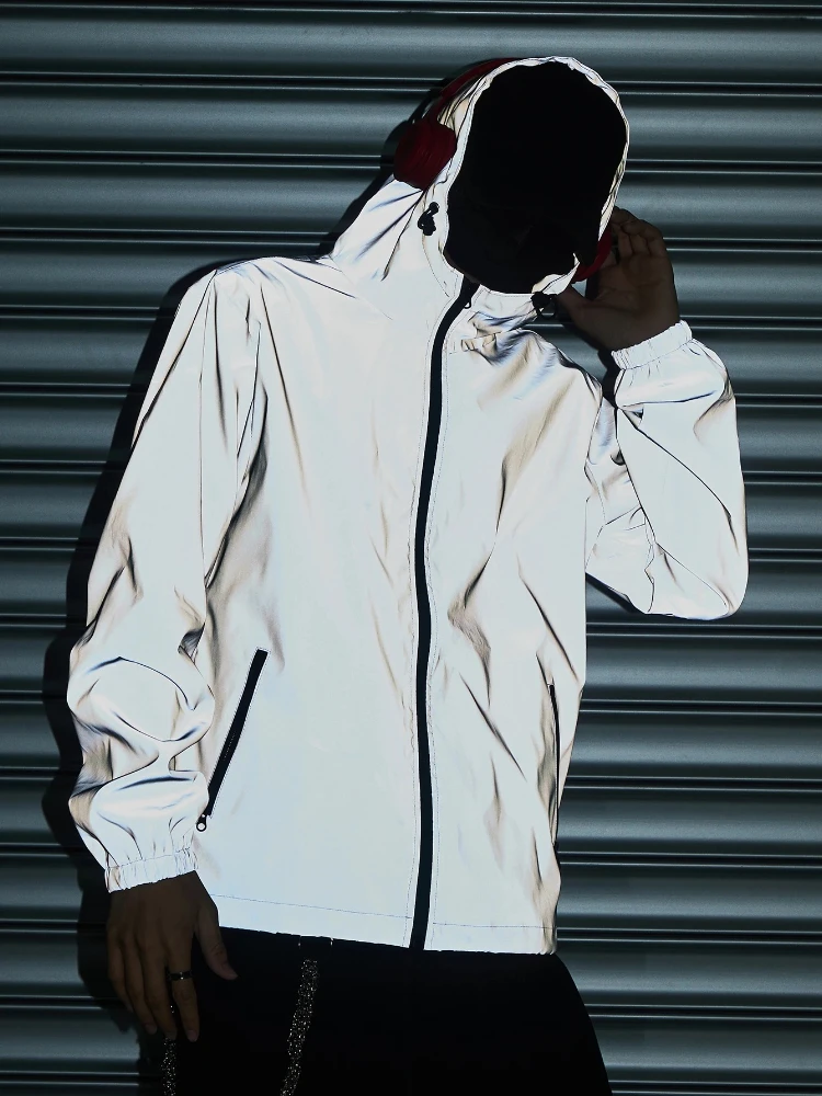 Autumn New Men's Hooded Jacket Night Reflective Clothes Outdoor Run Casual Windproof Coat Couples Hip-hop Streetwear S-5XL