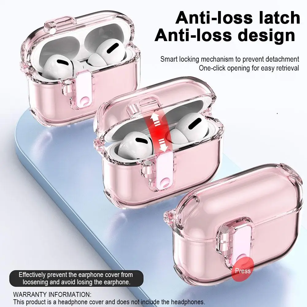 Transparent Secure Lock Earphone Cover For Airpods Pro 3 Shockproof Case With Keychain Phone Holder Accessories