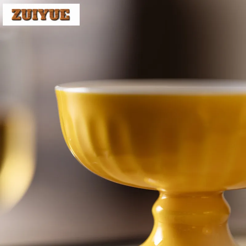 2 قطعة/الوحدة أوراق الخريف الأصفر عالية القدم فنجان الشاي العتيقة وعاء الشاي القدح الشاي تذوق التأمل كوب Chazhan ماستر أكواب الشاي العناصر 80 مللي #3
