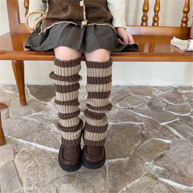 

Fashionable Striped Leg Warmers for Children Long Socks Knitted Leggings Trendy Autumn Winter Socks Ankle Leg Covers