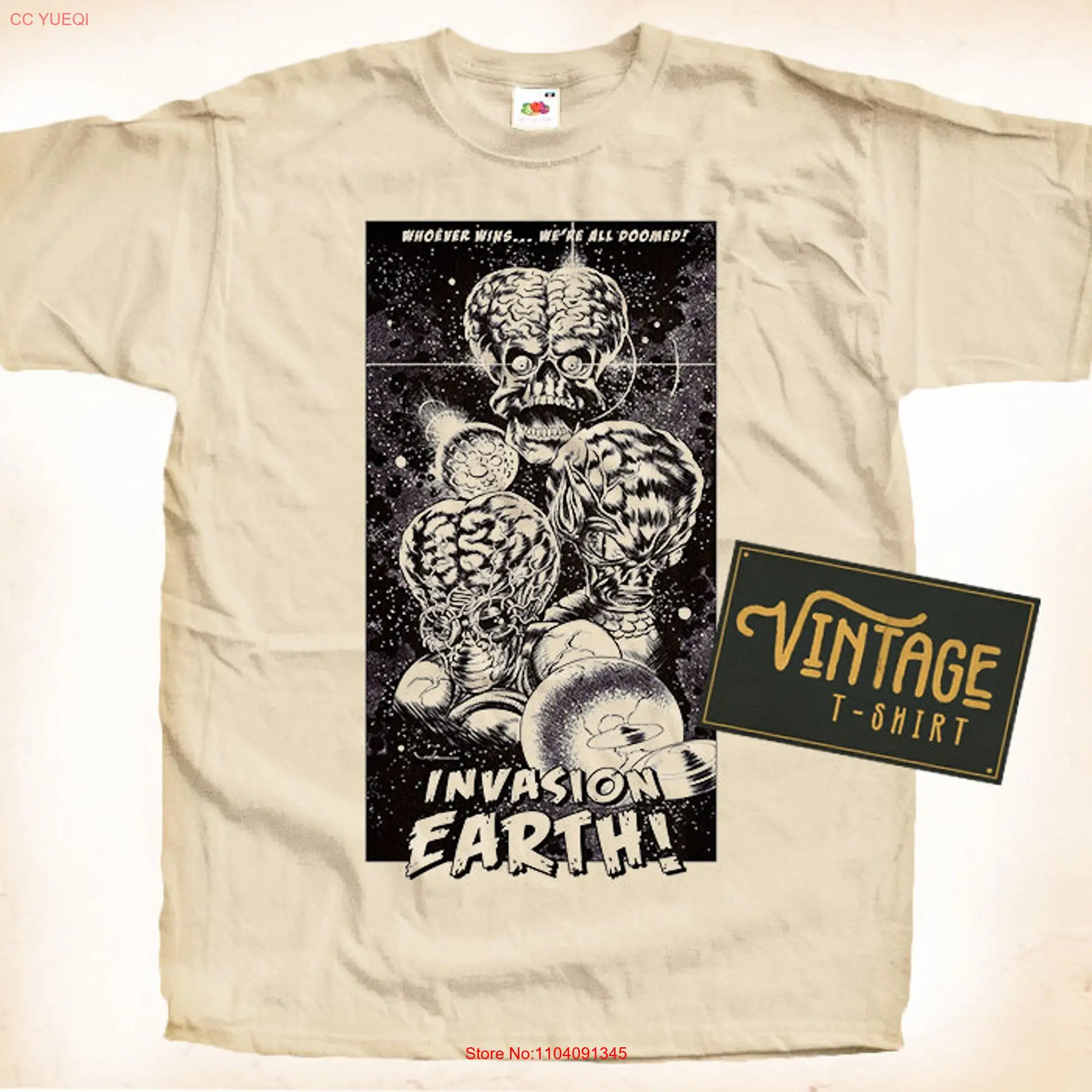 Mars Attacks V1 T Shirt Vintage Natural color Men's DTG Digital Print SIZES S M L XL 2XL 3XL 4XL 5XL