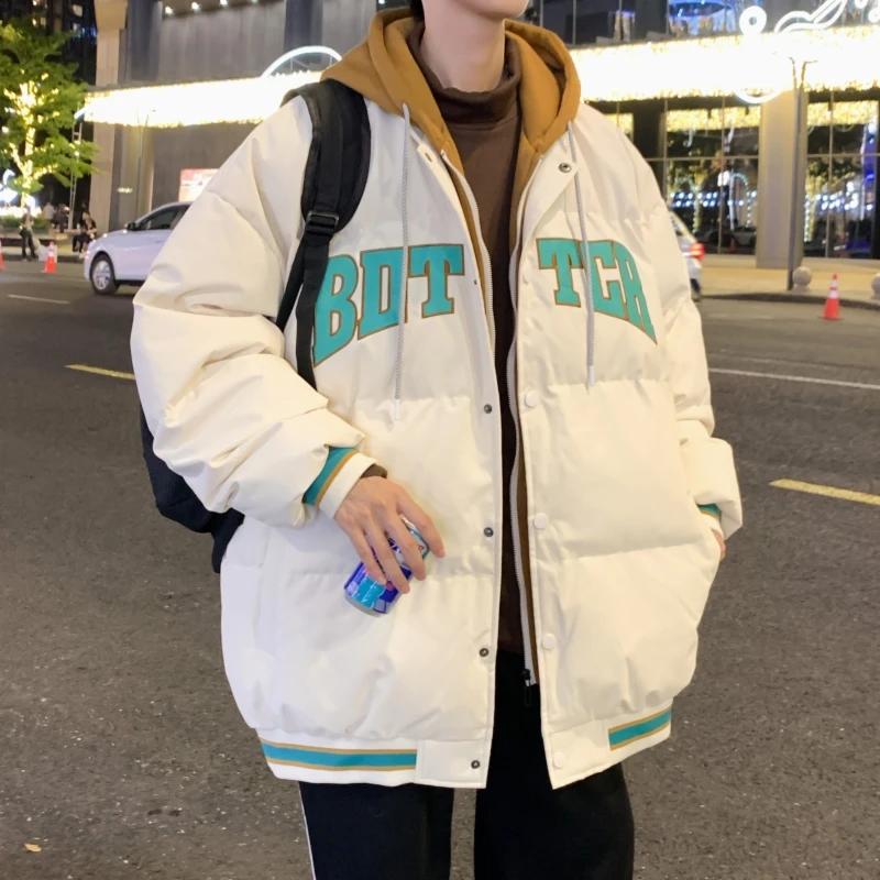 

Мужская зимняя утепленная хлопковая куртка с капюшоном, имитация двухслойной верхней одежды, повседневная молодежная модная свободная куртка от холода