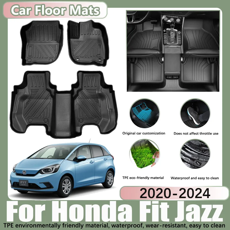 

RHD Car Floor Mats for Honda Fit Jazz 2020-2024 GR GS Carpet Anti-dirt Tray Car Waterproof Foot Pad Custom Liner Mat Accessories