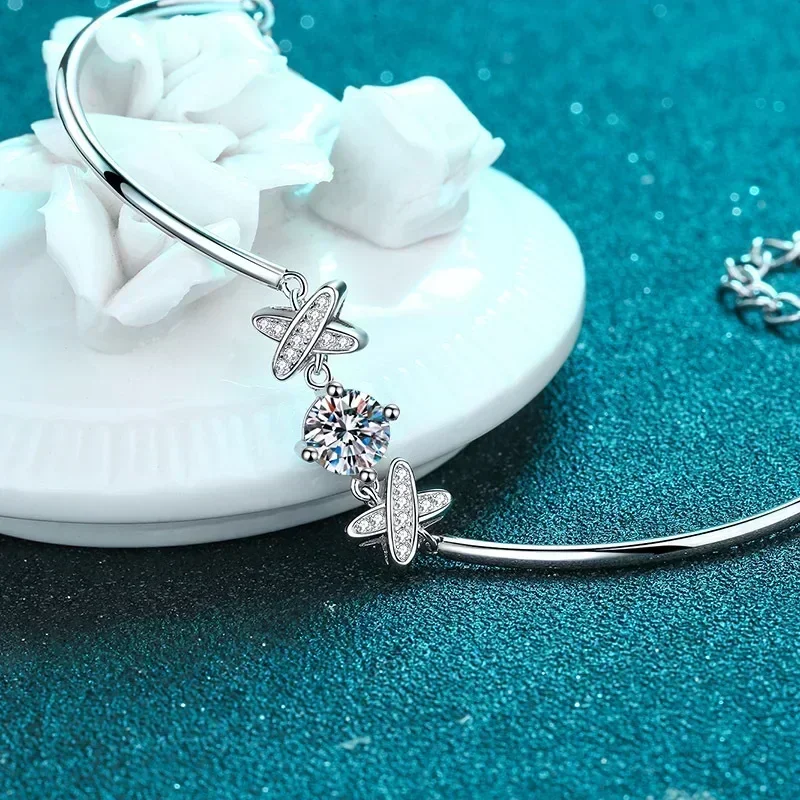 Two X Letters 1ct Mosanite Diamond Bracelet for Girlfriend, PT950 Platinum Bracelets for Women Birthday Gift Certificate