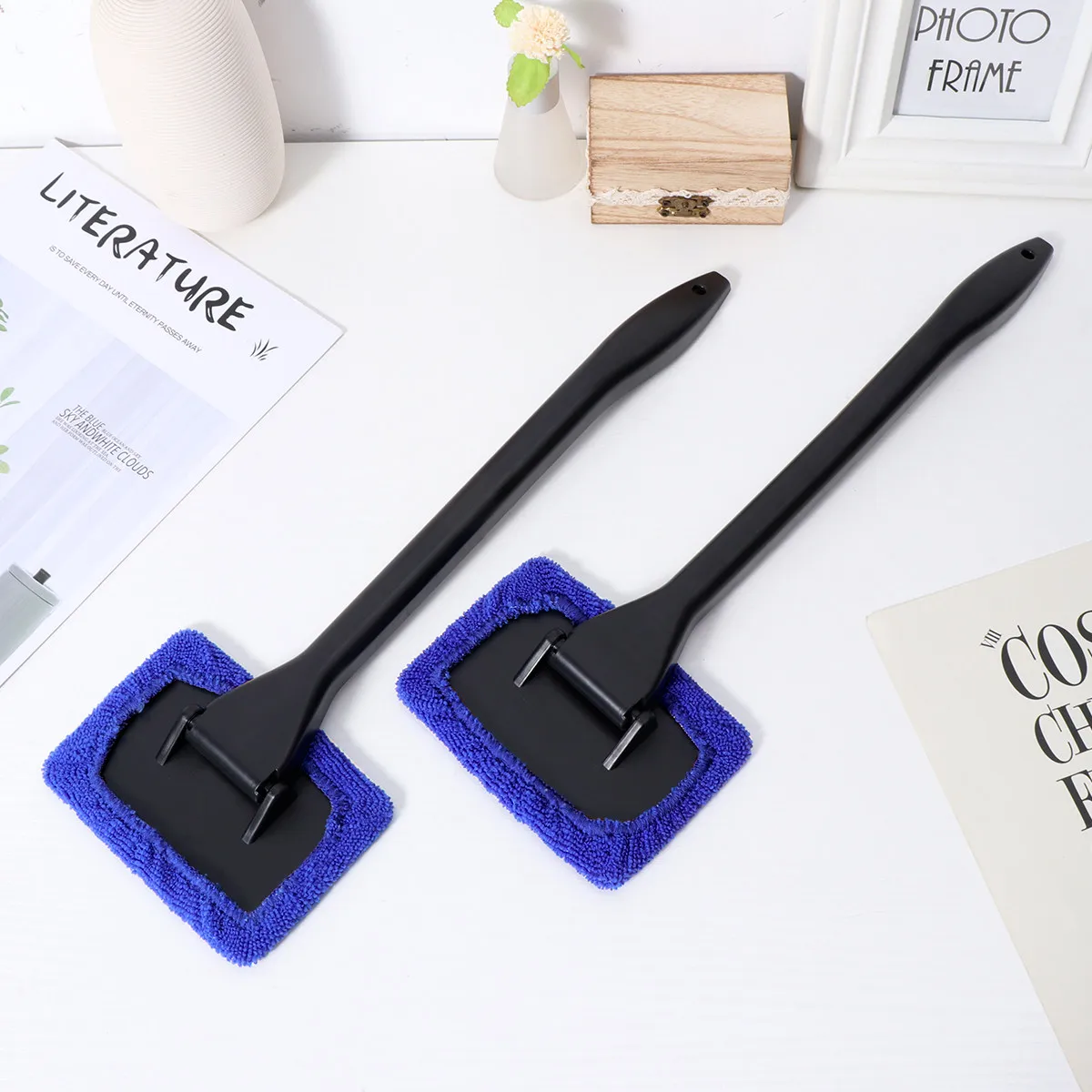 2Pcs Auto Window Glass Cleaning Brush Long Handle Ergonomic Design High Absorption Washable Cloth for Car Windshield Interior