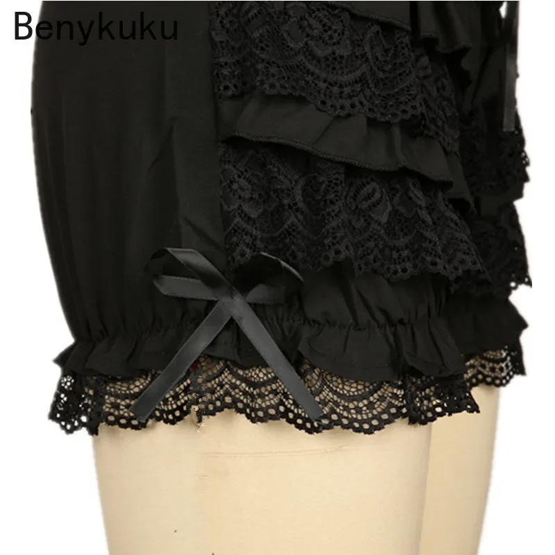 Lolita Style Vintage Lace Ruffles Shorts Plus Size Lace Up Black Women Pumpkin Bloomers Gothic Punk Girls High Waist Shorts