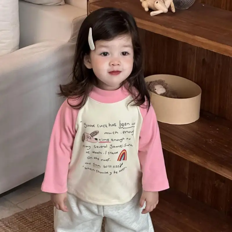 

2025 Autumn New Children Sweatshirt Letter Print Girls Long Sleeve T Shirts Baby Cotton Bottoming Shirts Toddler Casual Tops