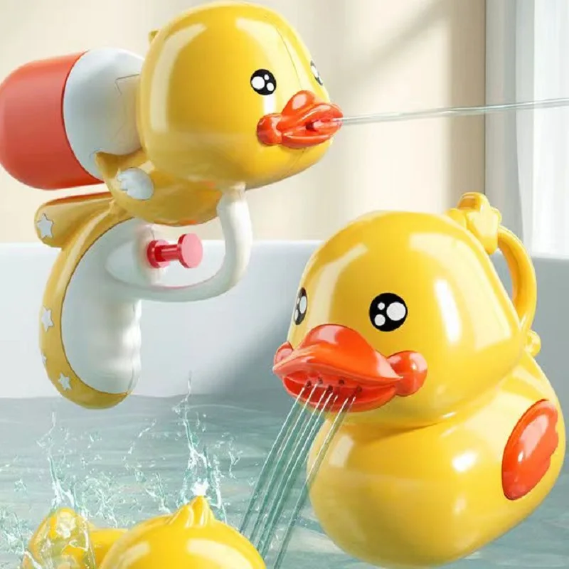 Mini Yellow Rubber Duck Baby Bath Toy Set with Rinse Shampoo Cup Swim Bathroom Play Floating Water Spray Gun Kid Toddler Shower