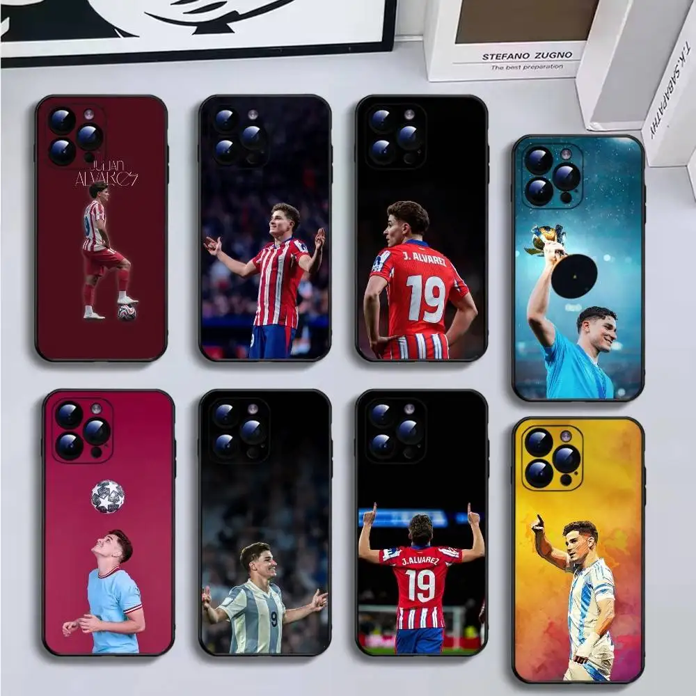 

football Julian alvarez Phone Case For iPhone16,15,14,13,12,11 Plus,Pro Max,XS,X,XR,SE,Mini,8,7,Soft Black Cover