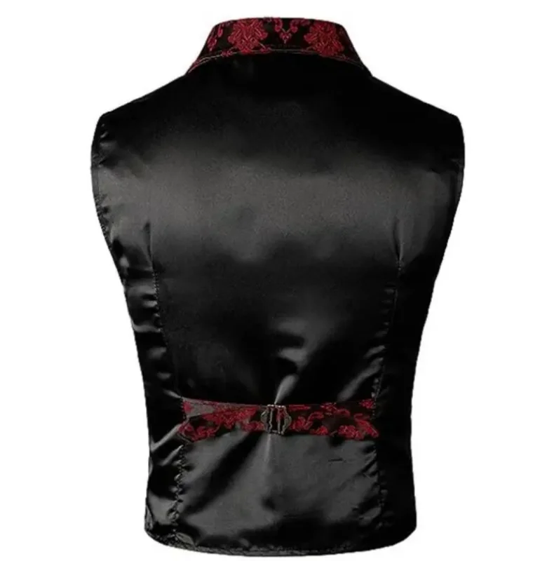 Herren Viktorianische Blumen-Jacquard-Weste mit Revers, Einreihig, Schmale Passform, Anzugweste für Formelle Anlässe, Hochzeiten, Partys, Business, Verschiedene Farben – Detail 4