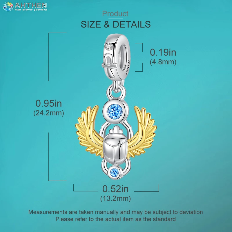 خنفساء مصرية مقدسة تتدلى سحر للنساء ، الخرز الفضي الإسترليني ، يناسب أساور سلسلة الثعبان والقلائد والمجوهرات #2