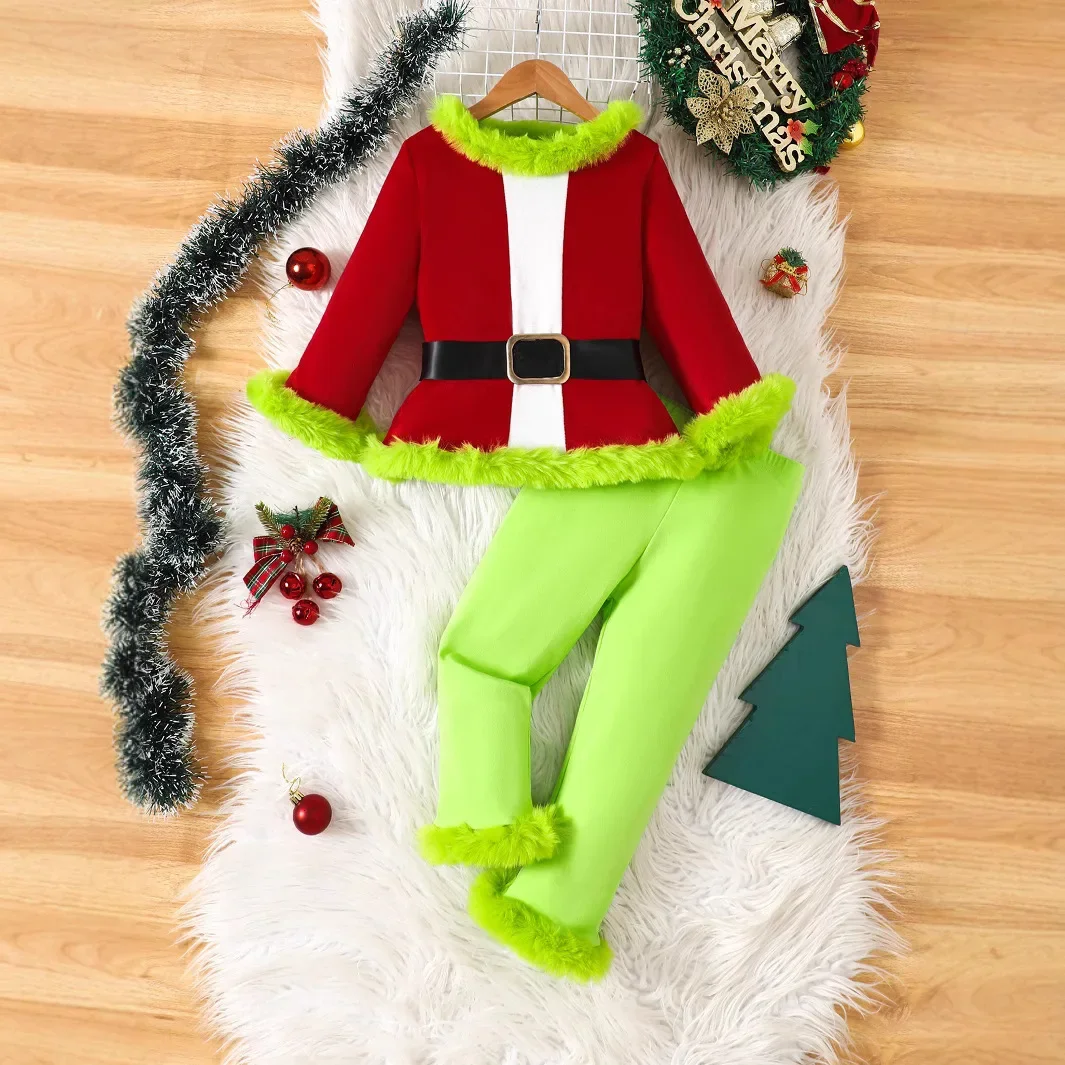

2025 New Style Christmas Baby Girl Costume Sets 1-5Y Kid Cotton Santa Red Green Outfit Toddler Xmas Party Outfits Clothes