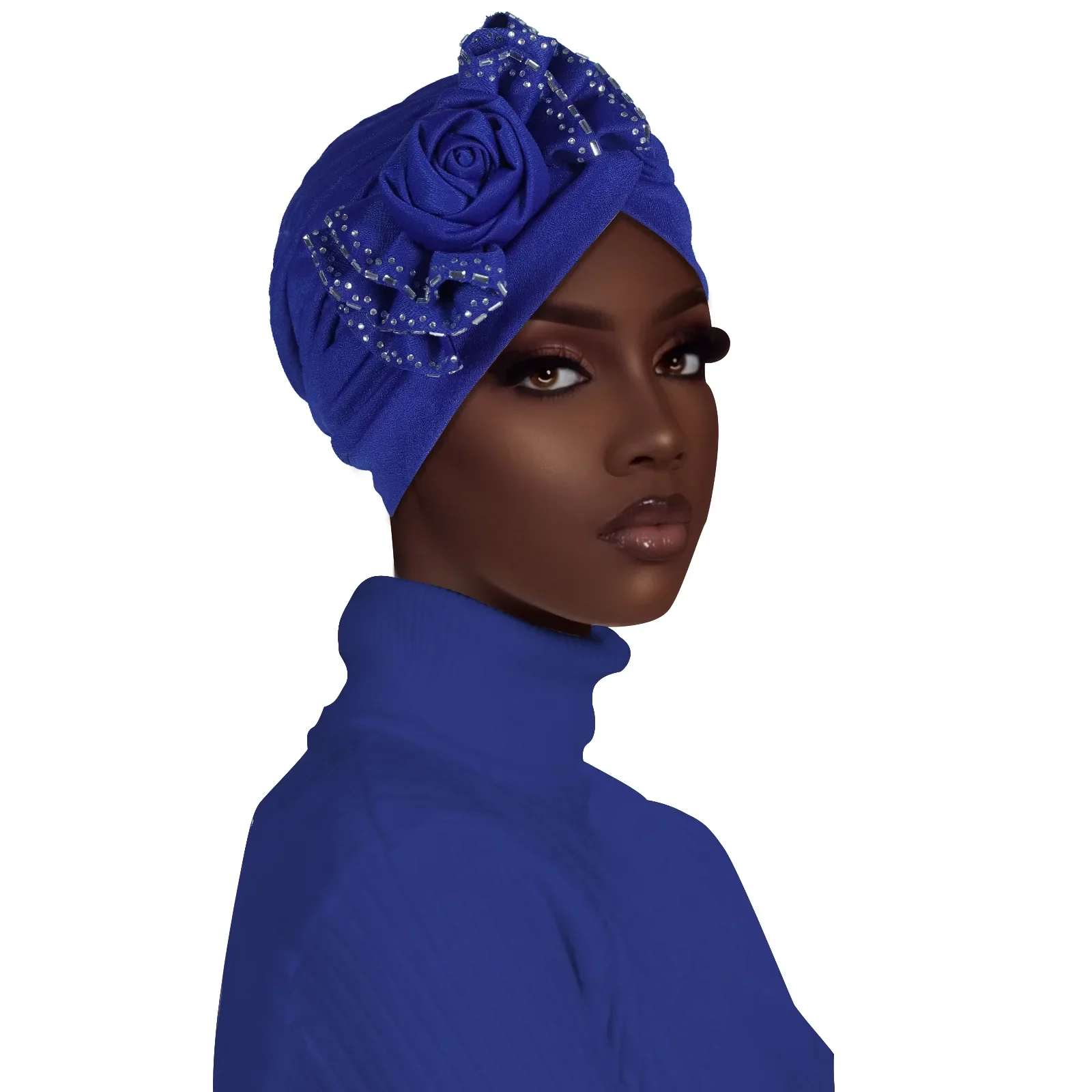 المرأة المسلمة الماس زهرة عمامة مطوي قبعة بونيه بيني الكيماوي قبعة الحجاب الأفريقي فقدان الشعر رئيس التفاف Turbante Mujer