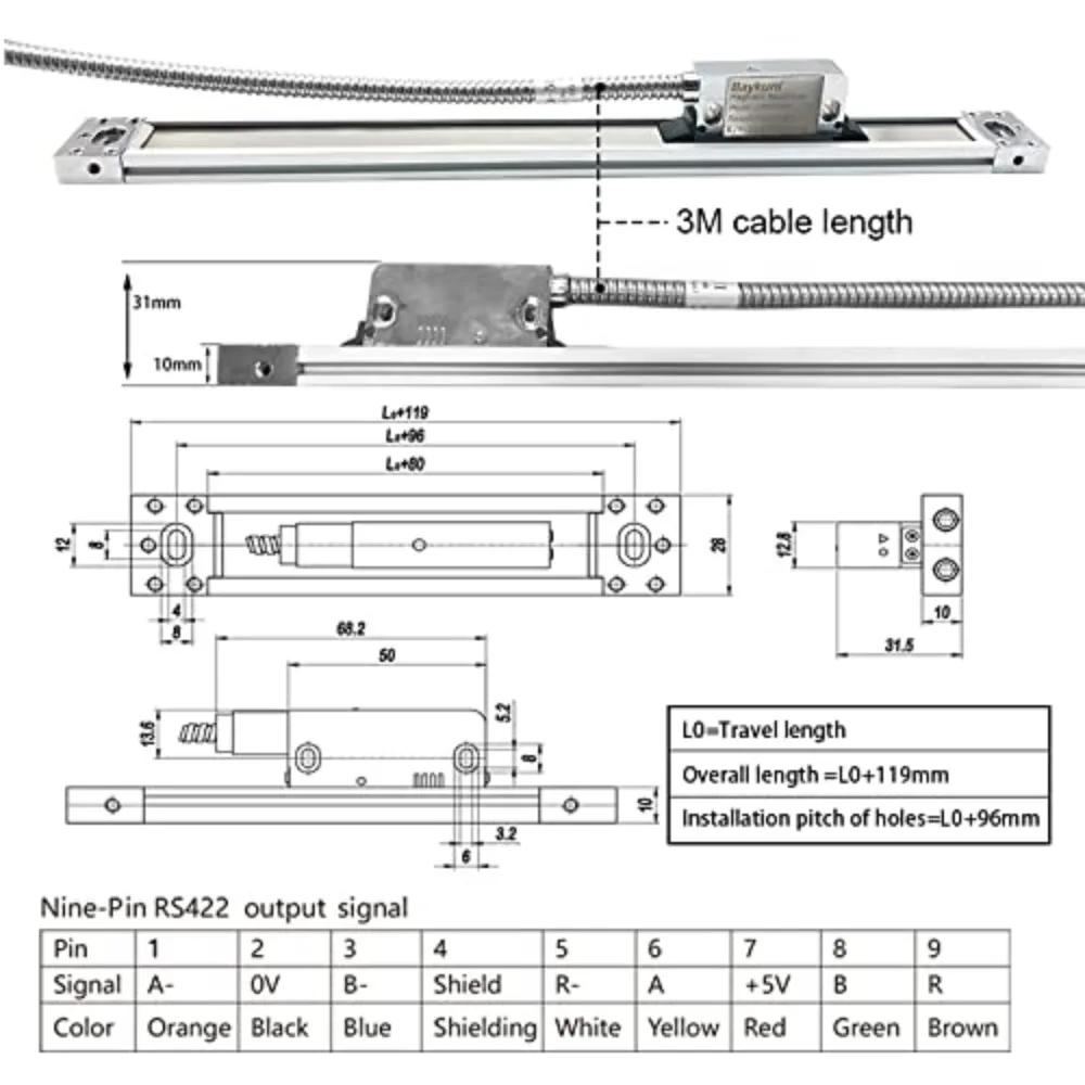 3 محور شاشة LCD قذيفة معدنية DRO قراءات رقمية 3 قطعة 14 "x 36" x 16 "5um 370 مللي متر + 920 مللي متر + 420 مللي متر مقياس مغناطيسي 5um IP67 الختم