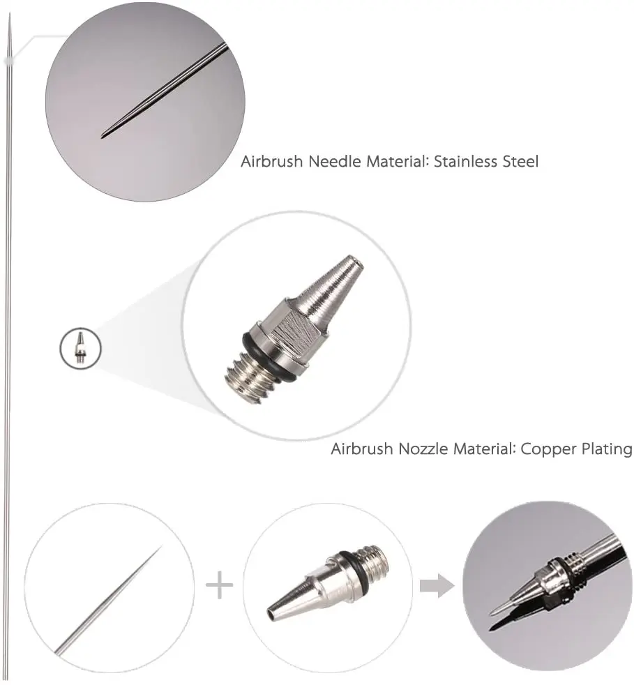 JOYSTAR 10 pcs Replacement Parts Kit with 0.2/0.3/0.5 mm Airbrush Nozzle,Airbrush Needle,Airbrush Nozzle Cap