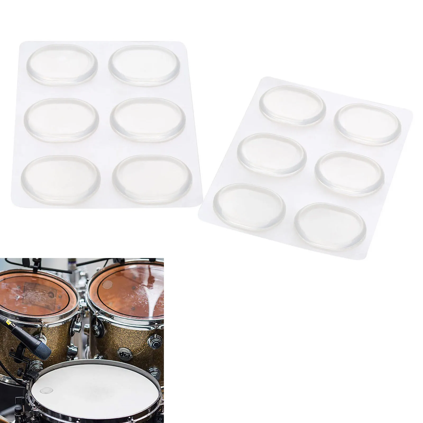 

12/18 Pcs Drum Damper Gel Pads Transparent 3.2*2.6*0.2cm Silencer for Drums Tone Control Percussion Instrument Accessories